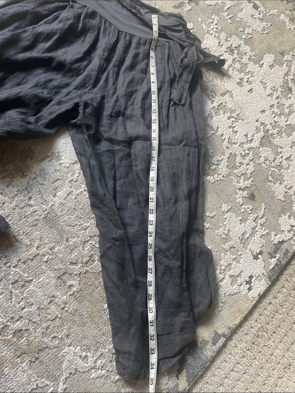 Charcoal grey Linen barrel Wide Leg Tie-Waist Pants - Picture 5 of 5